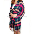 China Factory Wholesale Low MOQ Viscose And Silk Blended Plaid Pashmina Shawl Scarf